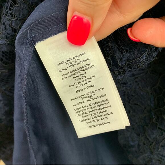 David’s Bridal Lace Elbow Sleeve All Over Contrast Marine Blue Dress - Picture 3 of 10